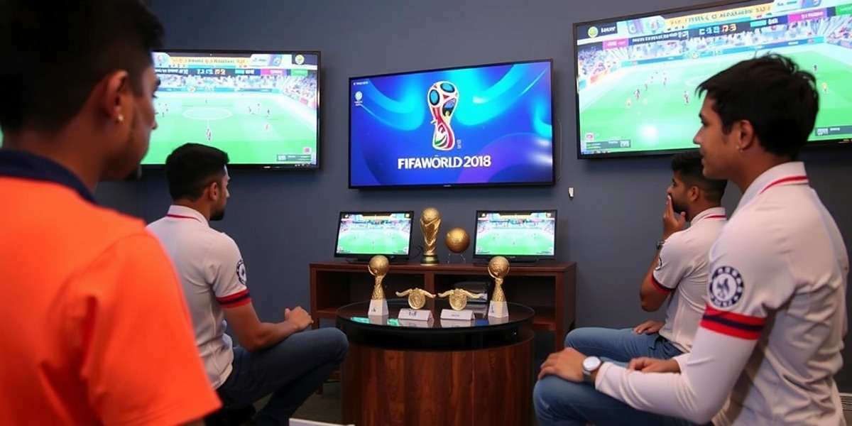 Indian FIFA World Cup 2014 tournament in Bangalore with players competing on multiple screens, featuring FIFA World Cup 2014 watermark